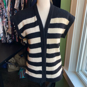 Women's Vintage lamb/angora FURYO Sweater Vest Size L Black and White Striped